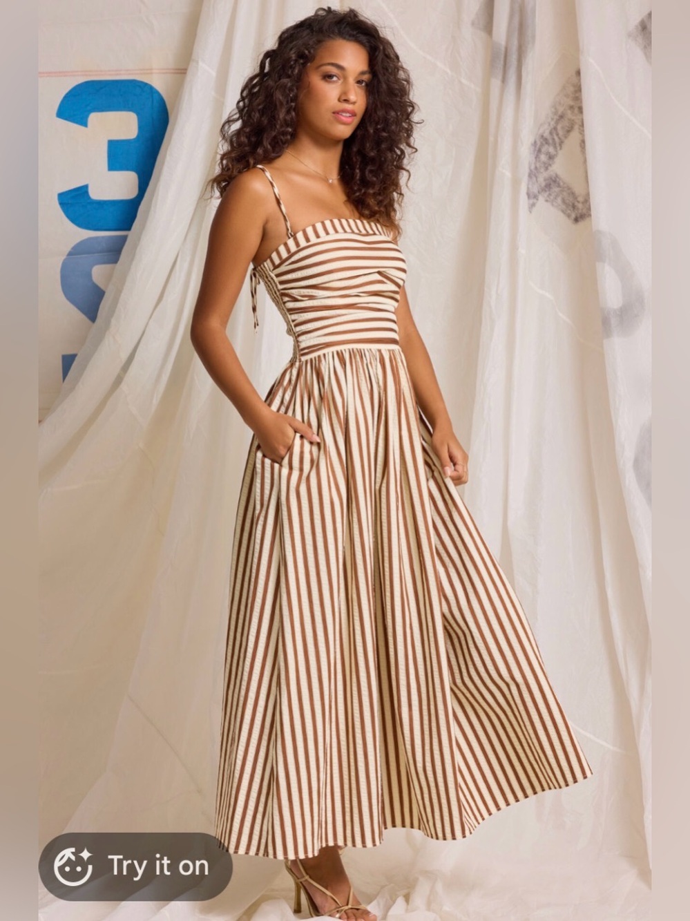 Altar'd State Cream and Brown Striped Sundress
